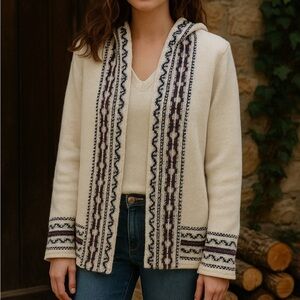 Vintage Acrylic Knit Long Sleeve Cardigan Sweater Women Cozy Winter Casual Ski